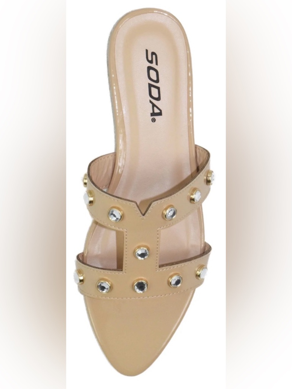 SODA Women's Tan Studded Slide Mule-Size 10 Good
